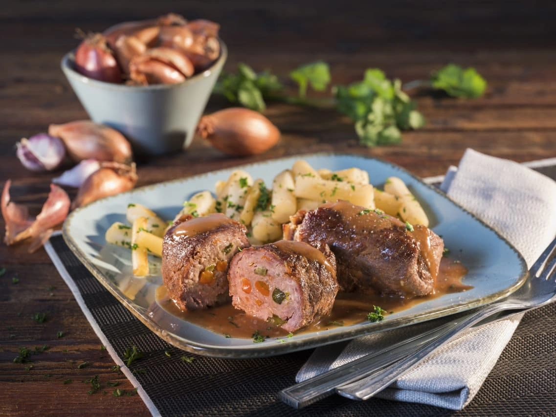 Rinderroulade, Schonkost, gewürfelte Füllung